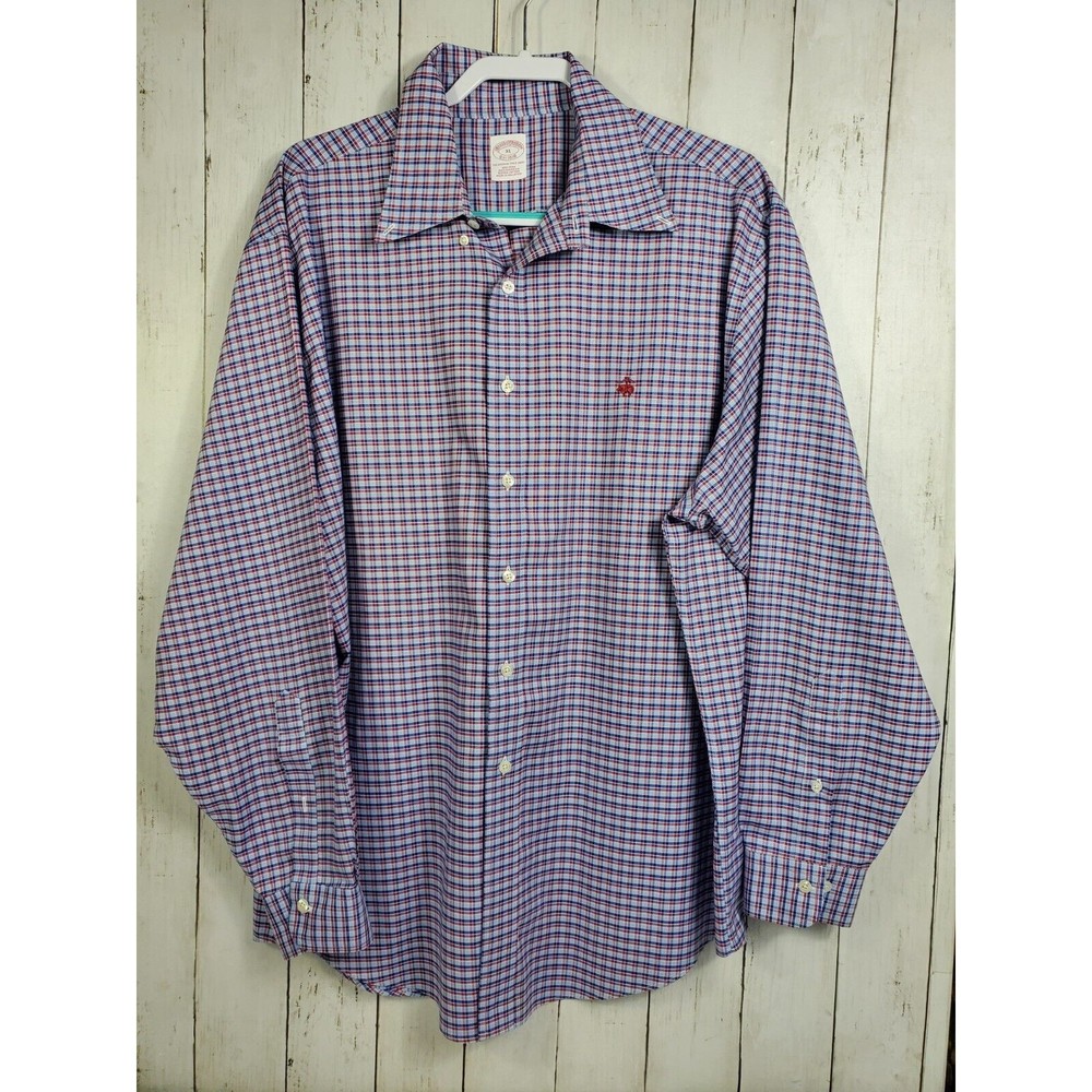 Brooks Brothers Dress Shirt Supima Cotton Mens XL Blue Original Polo Plaid